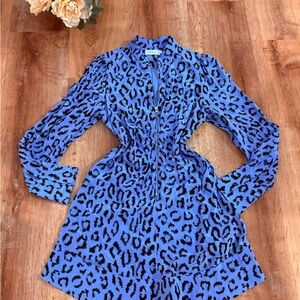 A.L.C. Blue and Black Leopard Print Long Sleeve Mini Dress